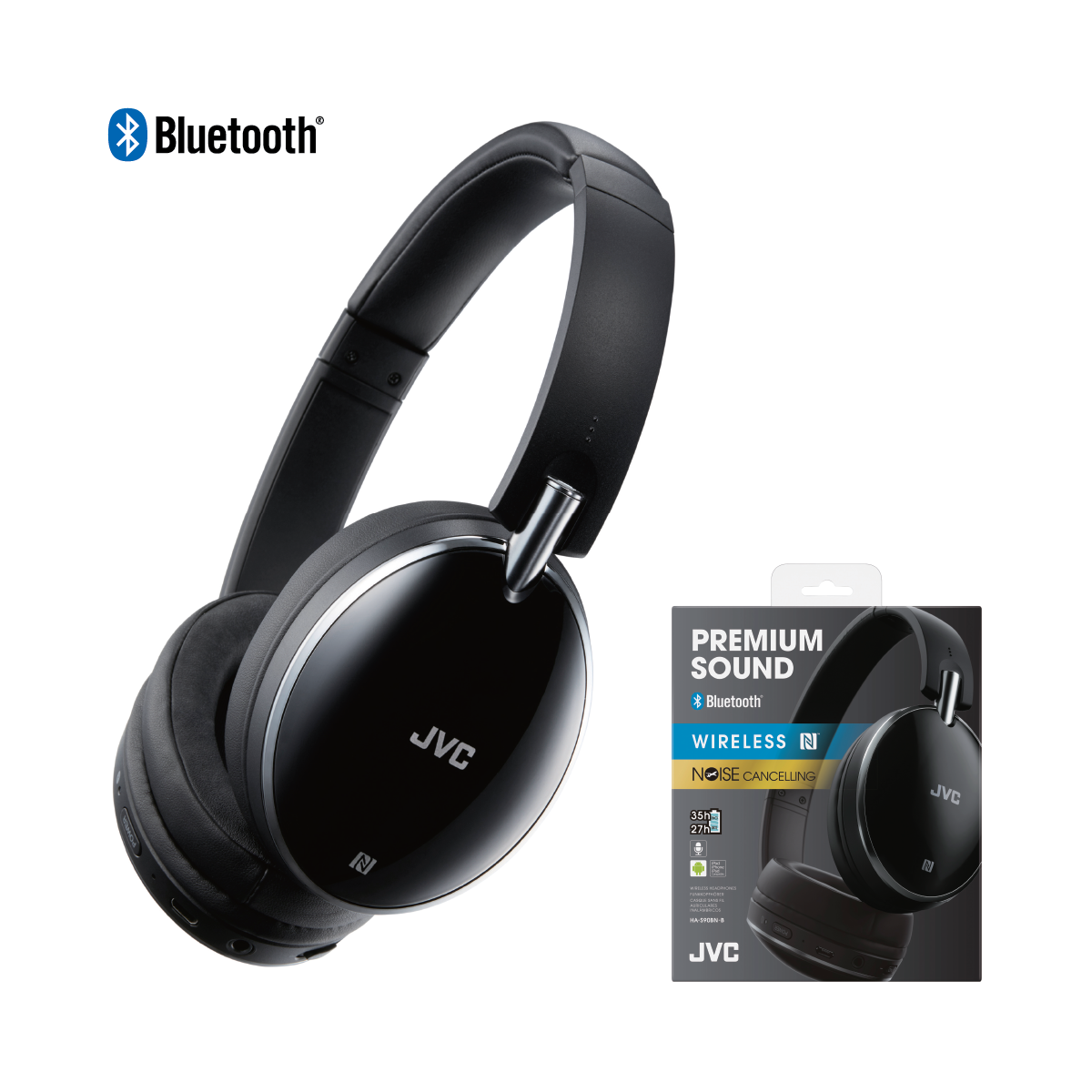 JVC HA S90BN Wireless Noise Cancelling Bluetooth headphones